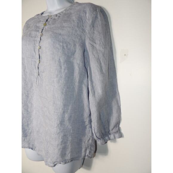 Nicole Miller Linen Tunic Medium 1/2 Button Blue Cottage Core Minimalist READ - Picture 13 of 14